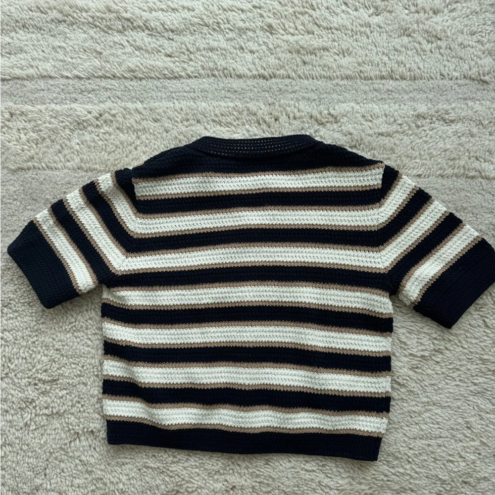 Striped Navy and Cream Button-Up Sweater - Picture 6 of 6